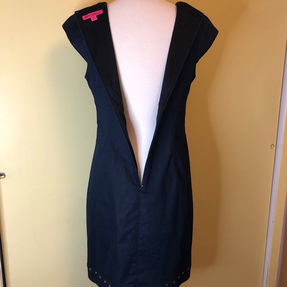 Betsey Johnson Dark Blue Denim Dress. Stud accents . Cap Sleeves. - Picture 7 of 9